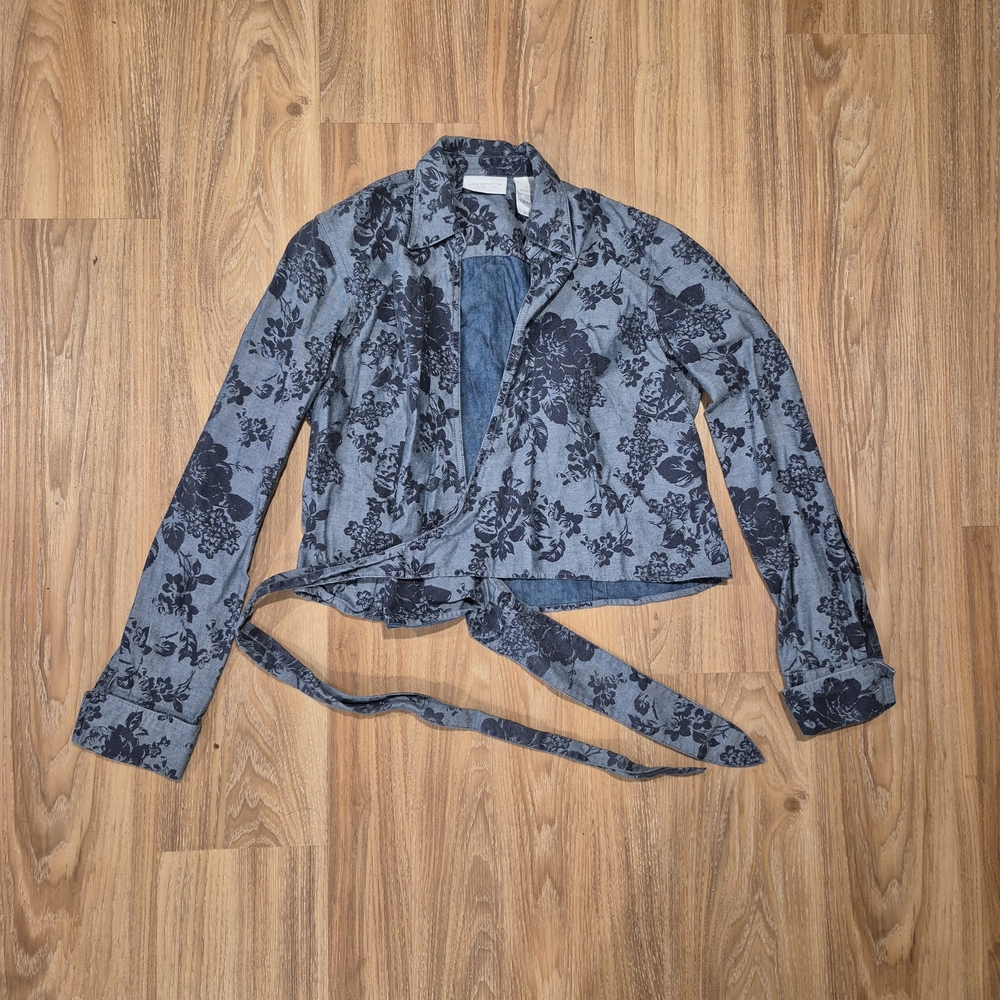 Liz Claiborne Floral Denim Wrap Shirt